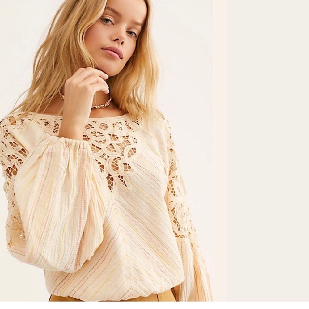Free People Boho Crochet Cottagecore Top Blouse Size XS - Picture 4 of 12